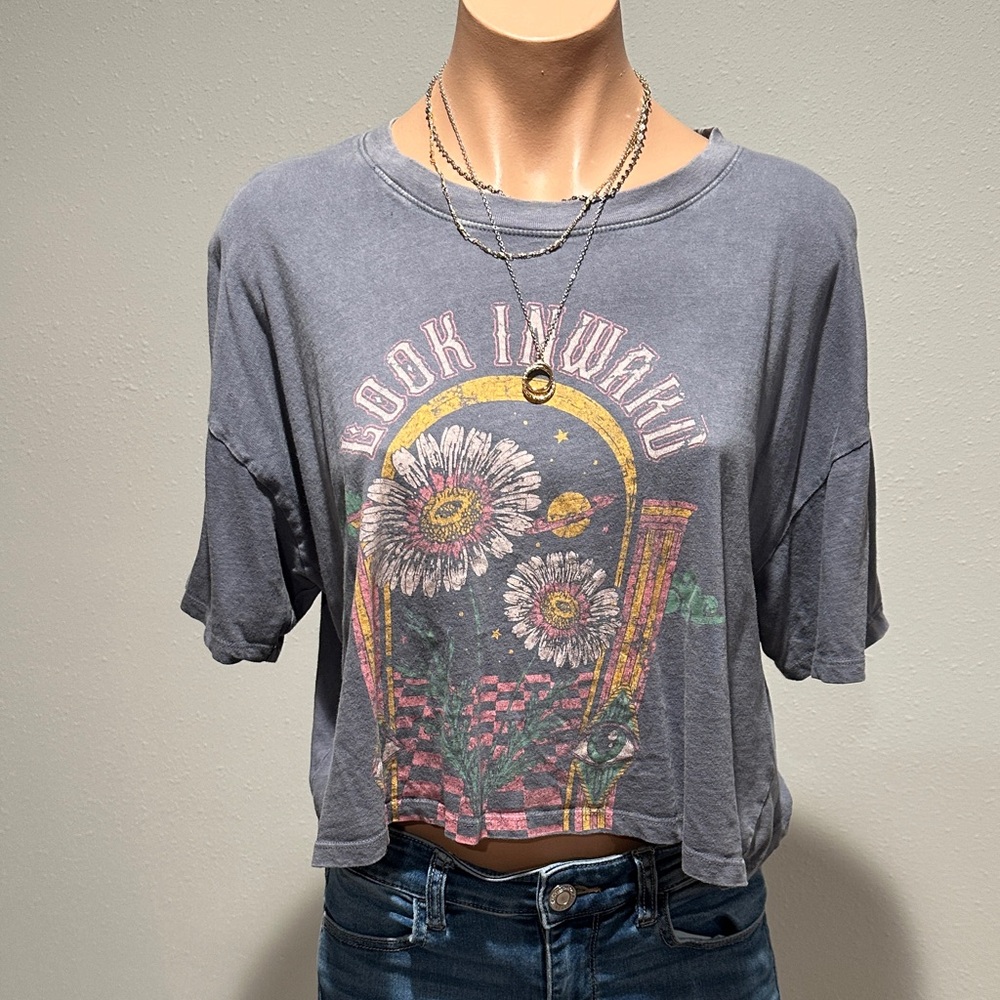 Hollister Gray Graphic Crop Top